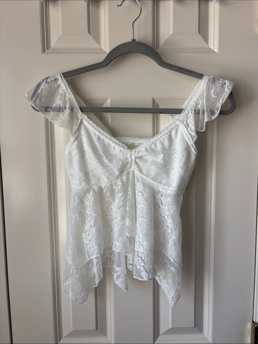 Amazon White Lace Flutter Camisole Tank Top